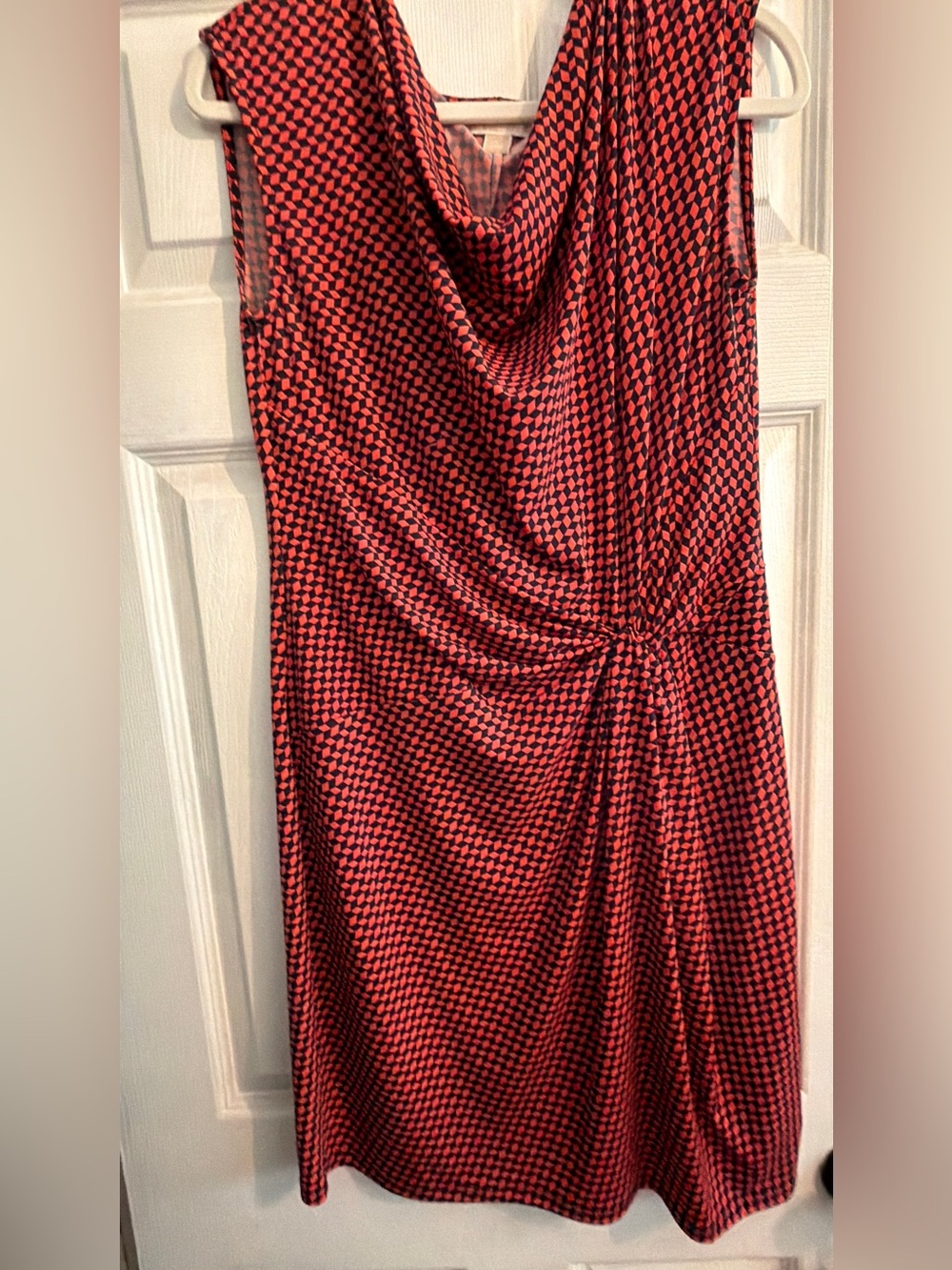 Michael Kors Large Sleeveless Orange and Blue checkered Draped Twist-Front Dress